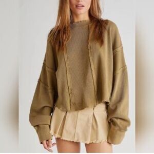 We The Free Free‎ People Thermal Top Size Small Oversized High Low Cotton